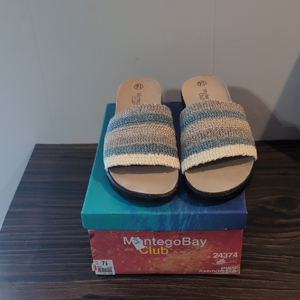 Vintage New In Box Women's Size 7 1/2 Montego Bay Club Slip On Wedge Sandals